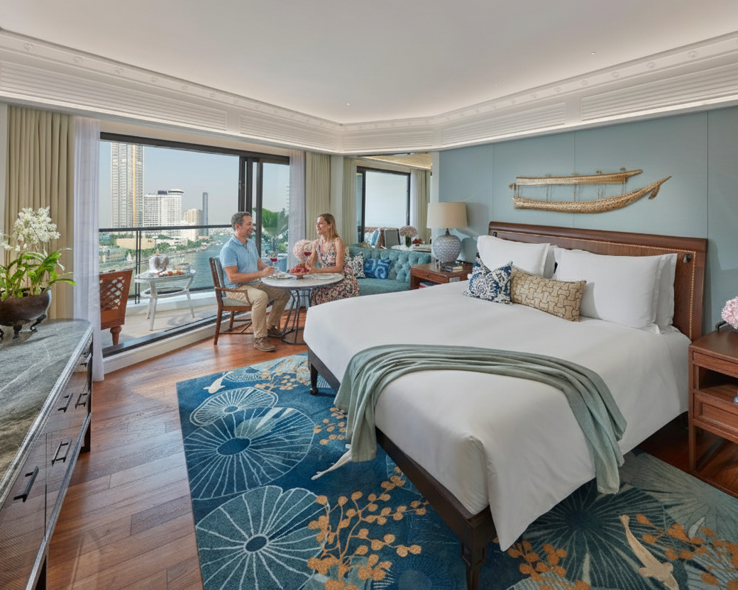 Mandarin Oriental Bangkok – Deluxe Balcony Room – Private Balcony with Poolside Serenity